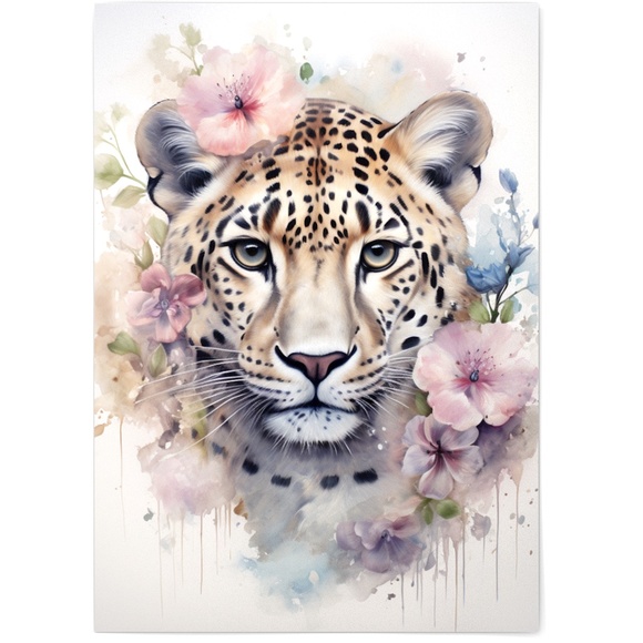 Watercolor Leopard Portrait Wall Art Illustration Print Poster Unframed - Picture 2 of 5